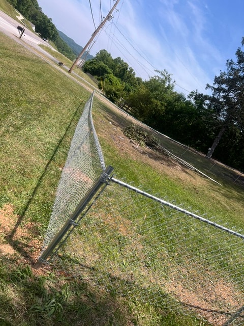 Chain link fence road corner close-up — East Tennessee